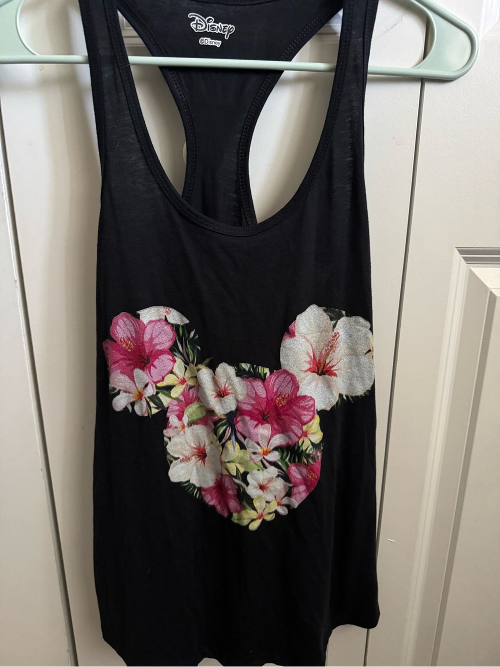 Disney Black Floral Mickey Tank Top with Pink & White Blooms